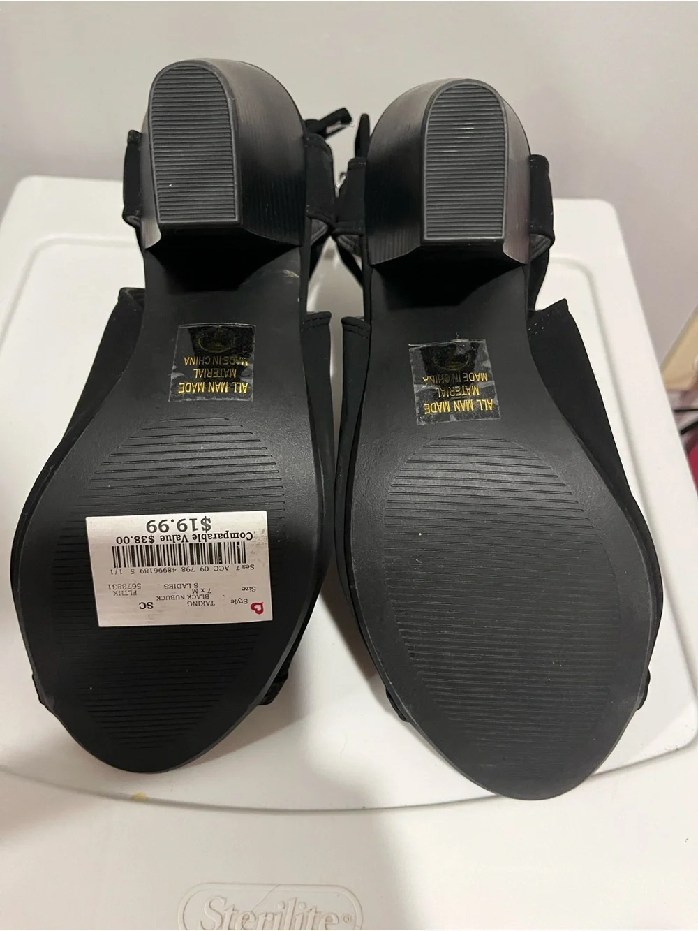 Black Strappy Peep-Toe Heels 7